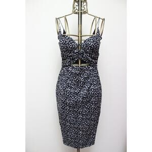 Zimmermann Black Snow Leopard Cheetah Balconette Bra Cutout Midi Dress 2/US 8